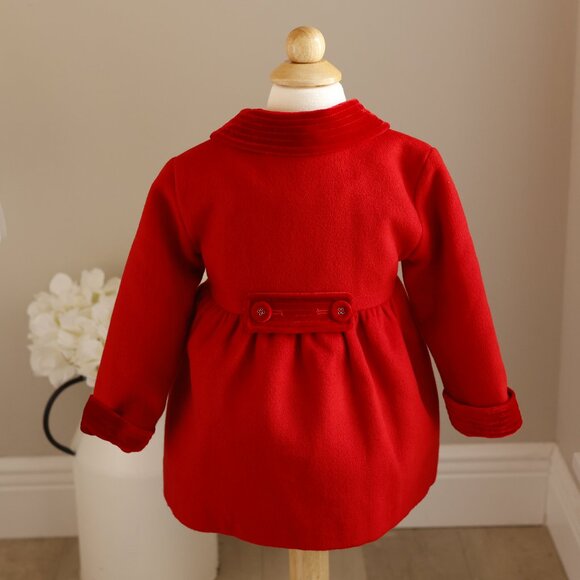 Girl's Red Coat Wool Double Breasted Velvet Collar & Cuffs Designer Boutique NWT - Picture 8 of 9